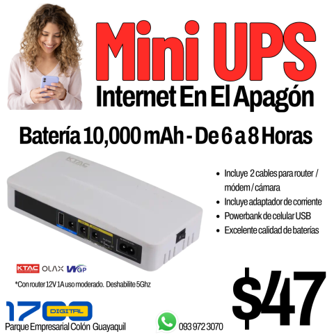 Mini UPS 10,000mAh – 6 a 8 horas de router